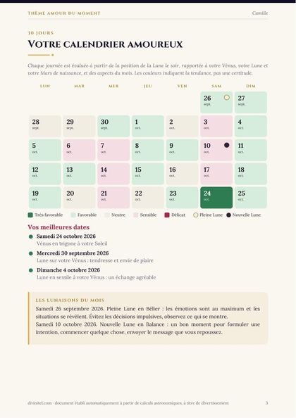 Aperçu : calendrier amoureux des 30 jours